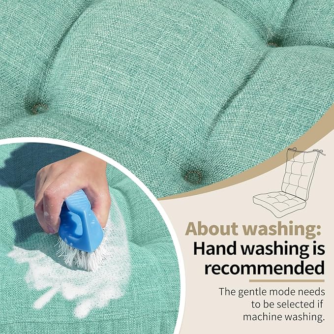 BUYUE Chair Cushion Set for Rocking Chair, Back Pillow & Seat Cushion with Ties, Original Woven Fabric Non-Slip Chair Pads for Elderly Sitting, Light Green-Ruum Studio Home