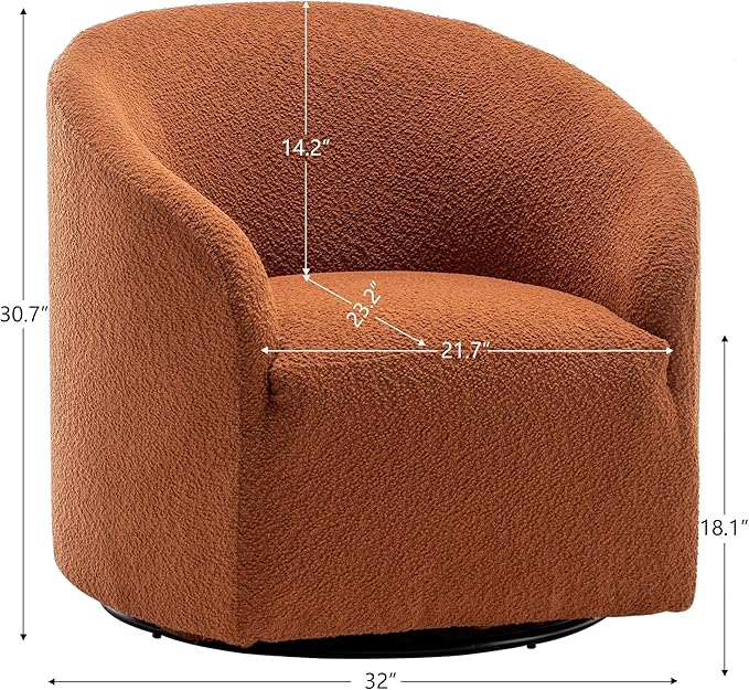 KINWELL 32" Wide Swivel Boucle Accent Chair Armchair, No Assembly Mid-Century Modern Round Upholstered Barrel Chair for Living Room, Bedroom, Office (Caramel)-Ruum Studio Home