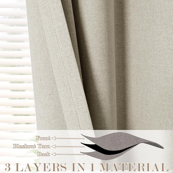 100% Blackout Linen Textured Drapes for Bedroom Pinch Pleated Curtains for Track System Portable Drapery for Sliding Glass Door/Storage/Space Room Divider, 70" Wx96 L, 1 PC, Ivory White-Ruum Studio Home