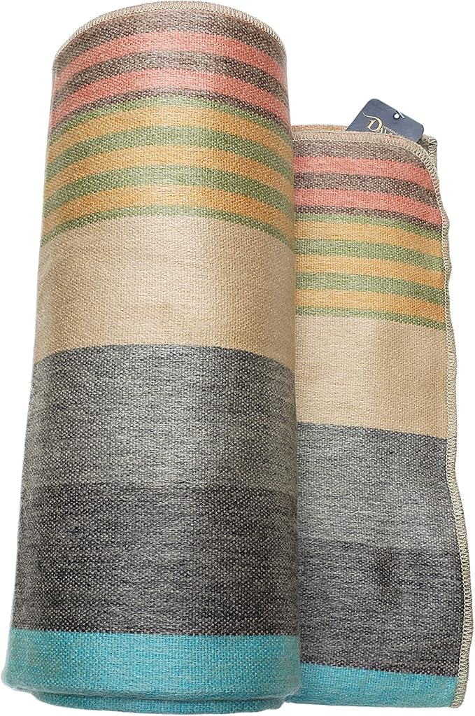 Alpaca Wool Throw Blanket | Super Soft, Lightweight, Breathable and Hypoallergenic | Non-Itchy or Scratchy (Green Gray Varicolored, Queen (U.S. Standard))-Ruum Studio Home