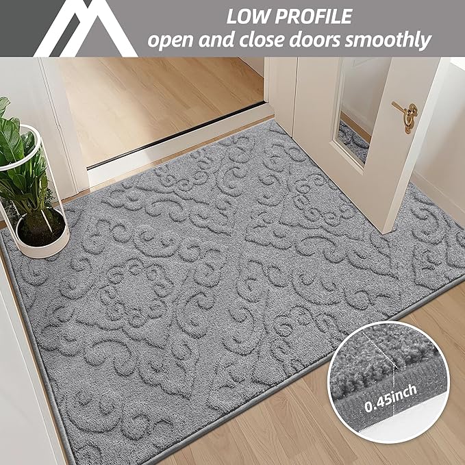 COSY HOMEER-Door-Mat-Non-Slip-Entryway-Rug 24”x36” Absorbent Welcome Mats Washable Dirt Trapper Door Mat Entrance Floor Mats for Front Back Doormats and Wet Shoes,Grey-Ruum Studio Home