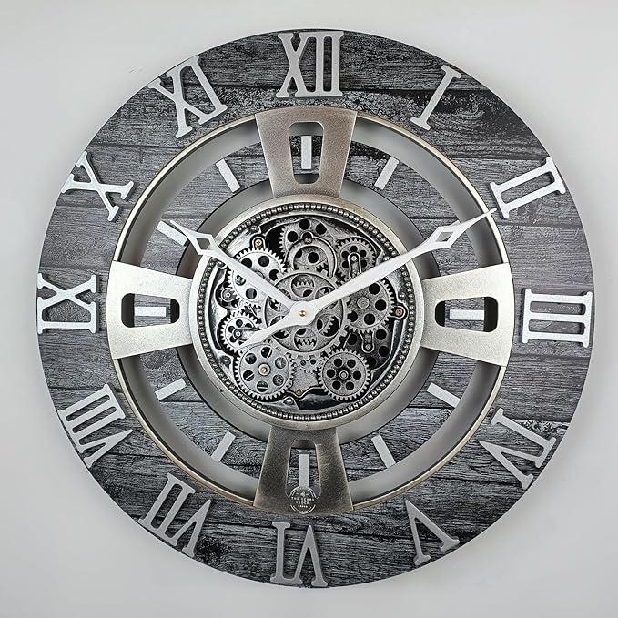 The Gears Clock Real Moving Gear Wall Clock England Line (Carbon Grey, 24 inches (60 cm))-Ruum Studio Home