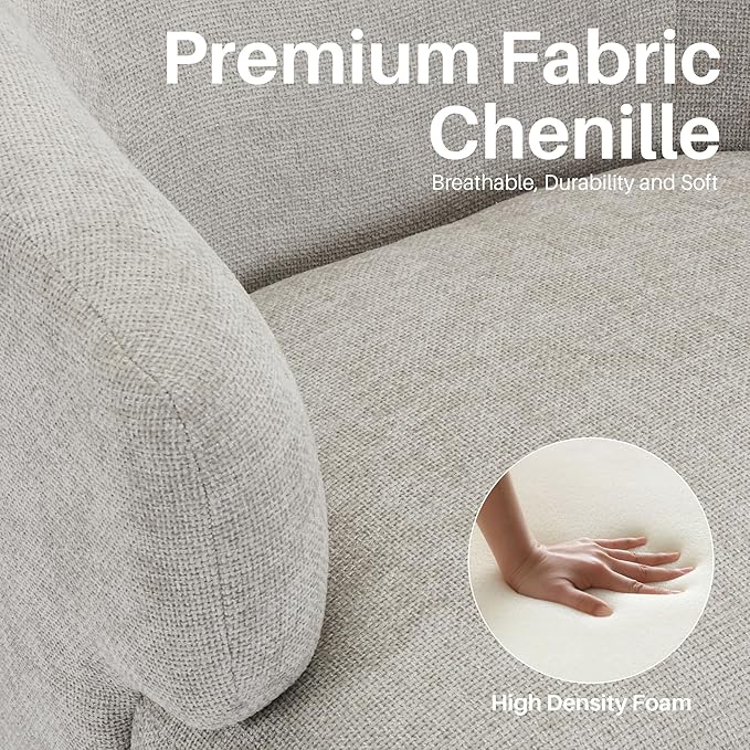 Swivel Accent Chair, Chenille Barrel Chair for Living Room, Cozy Round Boucle Arm Chair, Metal Base for Club Nursery Bedroom, Light Grey-Ruum Studio Home