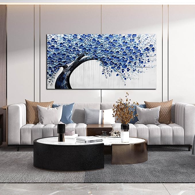 Large Wall Art for Living Room Bedroom Home Office Blue Tree of Life Wall Art Floral Picture Framed Wall Decor Modern Canvas Prints 29x59 In-Ruum Studio Home