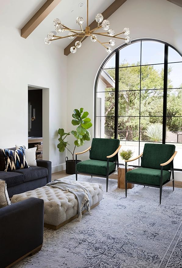 Modern Accent Chair for Living Room Bedroom Mid Century Arm Chair Upholstered Office Accent Chair Comfy Waiting Room Chair with Metal Frame, Green-Ruum Studio Home