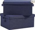 HOONEX Foldable Storage Bins with Lids, Pack of 2, Storage Boxes with 2 Carrying Handles and Heavy Cardboard, 16.5" L x 11.8" W x 7.5" H for Shoes, Clothes, Blue-Ruum Studio Home