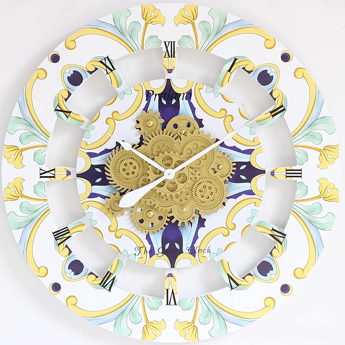 The Gears Clock Wall Clock Italy Collection with Moving Gears (Praiano, 36 inch Round)-Ruum Studio Home