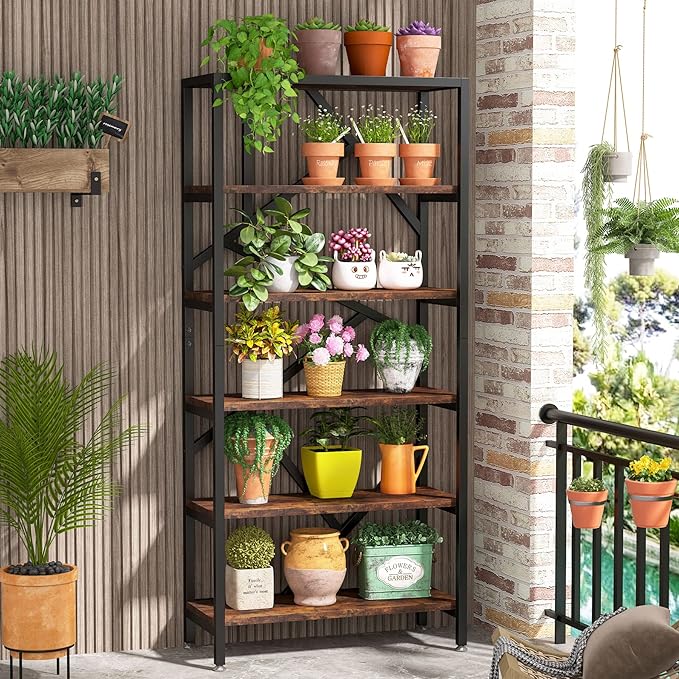Tribesigns 71 Inch Industrial Bookshelf, 6 Shelf Etagere Bookcase, Free Standing Open Book Shelves Storage Display Shelf, Wood Shelving Units Organizer Rack for Bedroom Home Office Living Room-Ruum Studio Home