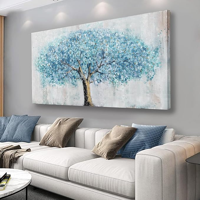 Yuaxker Tree Wall Art Blue and Gold Canvas Painting Modern Aesthetic Wall Decor Spiritual Artwork for Living Room Bedroom Dining Room Office Home Decor 20x40inch-Ruum Studio Home