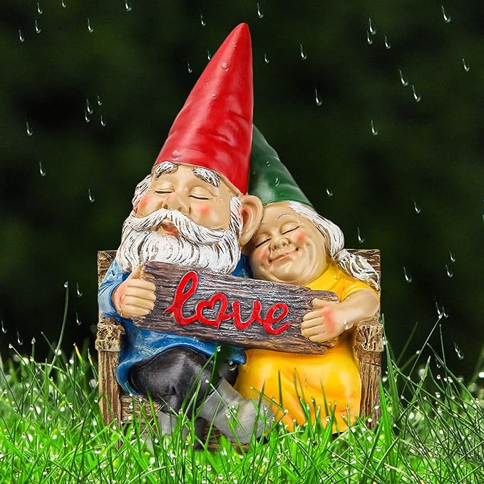 Garden gnome statue for outdoor decor,Couple in love gnomes figurine for patio lawn yard garden outdoor decoration,garden sculptures & statues,knome romantic indoor ornament forever lover gift-Ruum Studio Home