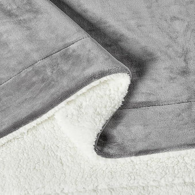 Amazon Basics Reversible Sherpa Throw Blanket, Dark Gray, 50"x60"-Ruum Studio Home
