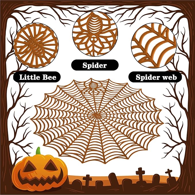 Sfcddtlg 6 Pcs Halloween Spider Web Placemats- 15"" Heat Insulation Halloween Placemats Spider Web Table Mats- Hollow Out Spiderweb Coasters Placemat for Dining Table Halloween Decoration (Brown)-Ruum Studio Home