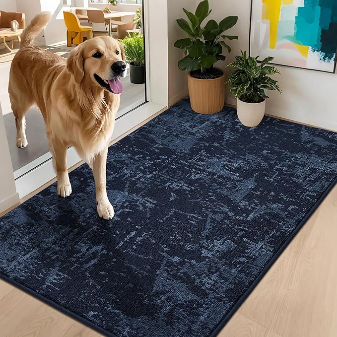 BEQHAUSE Dirt Trapper Door Mat 32"x48" Non-Slip Door Mats Washable Entryway Rugs Stain Resistant Doormat Absorbent Welcome Floor Mat for Front Back Door, Muddy Wet Shoes & Paws,Blue-Ruum Studio Home