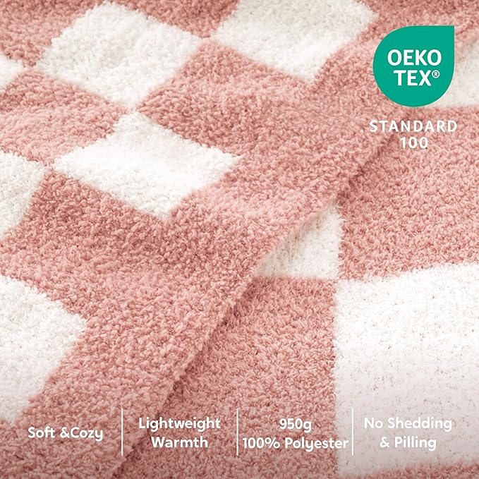 Joiedomi Throw Blanket for Couch, Pink White Checkered Knitted Blankets Gifts for Women Mom Girls, Cozy Cute Soft Throw Home Room Decor Aesthetic Women Mothers Birthday Gifts 50x70 Inches-Ruum Studio Home