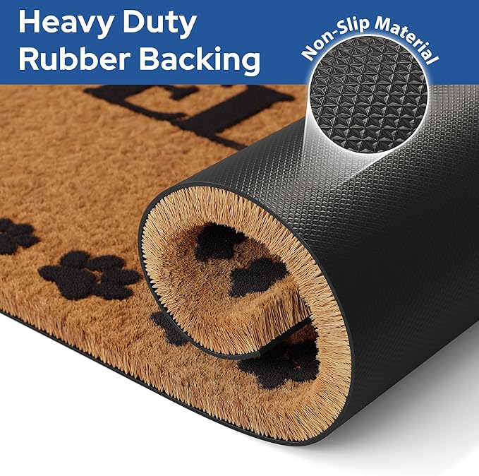 Barnyard Designs Natural Coco Coir Heavy Duty Backing Doormat - Large Cute Non-Slip Front Door Welcome Mat for Outside Entrance or Porch Entry, Brown (17x30, Welcome Paws)-Ruum Studio Home