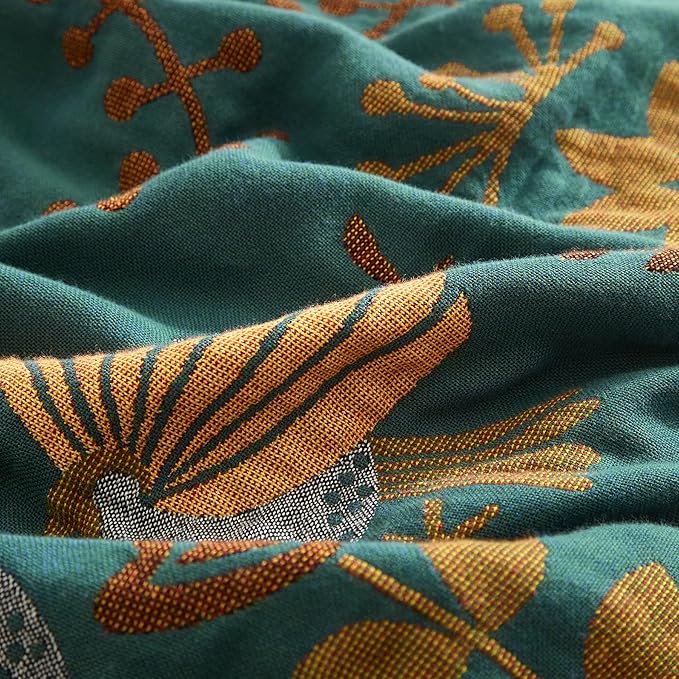 Boho Throw Blanket for Couch Sofa Bed, 100% Cotton Woven Quilt with Tassel 90”x98”, Super Soft Muslin Blanket with Bird Printed, Decorative Reversible Bed Blanket/Cover for All Seasons-Ruum Studio Home