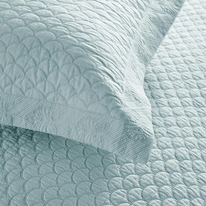 MarCielo 3-Piece 100% Cotton Oversized Bedspread Lightweight Quilt Coverlet Embroidery Farmhouse Bedding Set (TM Mint Green, Oversized Queen (100"x106"))-Ruum Studio Home
