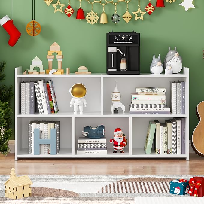 Book Shelf, 5 Cubes Storage Organizer, Open Bookshelf Wooden Bookcase, Freestanding White Bookshelf Cube Shelf for Bedroom, Living Room-Ruum Studio Home
