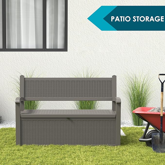 70 Gallon Storage Bench Deck Box for Patio Furniture with Armrest Bench Outdoor Storage-Ruum Studio Home