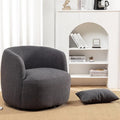 KINWELL 34" Wide Boucle Swivel Barrel Chair, No Assembly Round Upholstered Armchair Accent Chair Single Sofa Chair with Toss Pillow for Living Room and Bedroom, Dark Grey-Ruum Studio Home