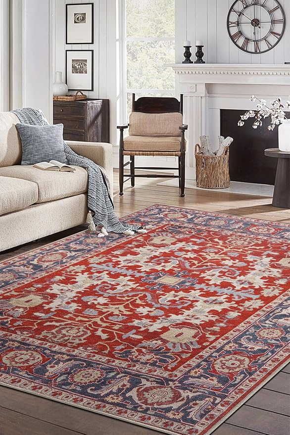 Keen Home Design 6x9 Rug - Machine Washable Area Rug with Non-Slip Backing, Ideal for Living Room, Dining Room, Bedroom - Vintage, Easy Clean, Durable, Low Pile Rug - (6' x 9')-Ruum Studio Home