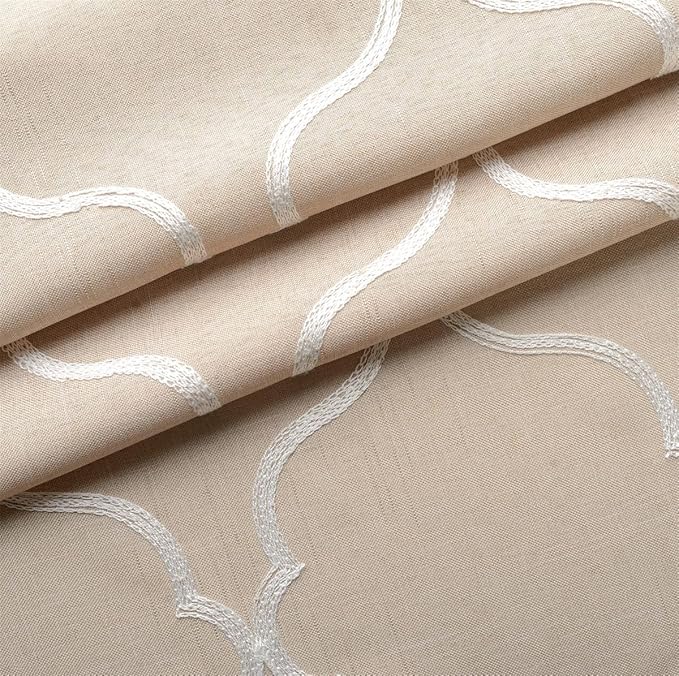MIUCO Moroccan Embroidered Semi Sheer Curtains Faux Linen Grommet Window Drapes for Living Room 52 x 95 Inch 1 Pair Set, Linen-Ruum Studio Home