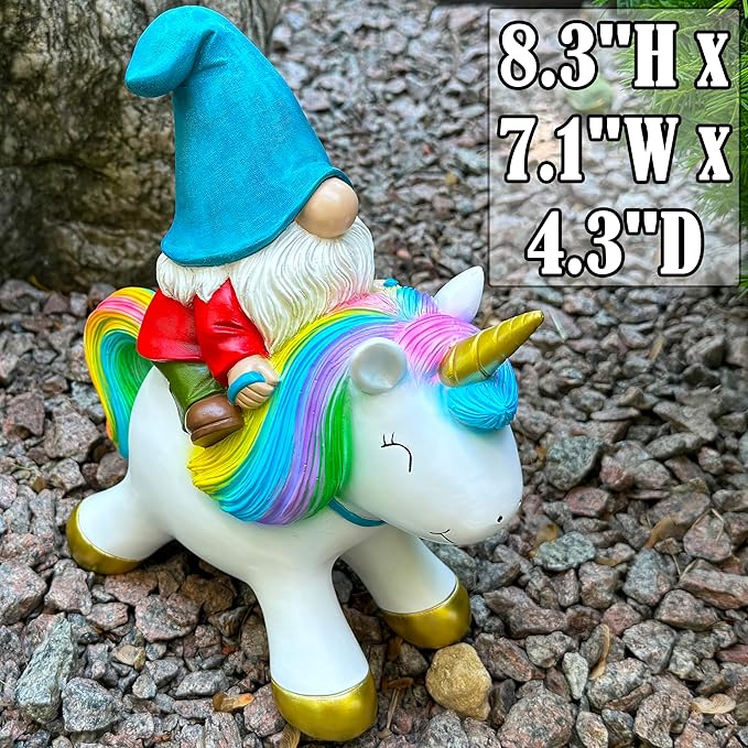 Mood Lab Garden Gnome Statue - Garden Gnome Riding Unicorn - 8.3 Inch Tall Lawn Figurine - for Outdoor or House Decor - Funny Yard & Patio Decoration-Ruum Studio Home