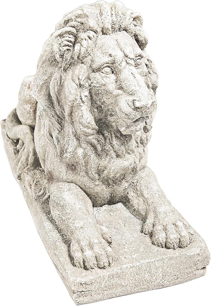 Design Toscano Lyndhurst Manor Lion Sentinel Outdoor Garden Statue, 27 Inch, Resin, Antique Stone Finish-Ruum Studio Home
