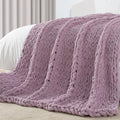 Carriediosa Chunky Knit Throw Blanket 50" X 60", 100% Hand Made Large Chenille Loop Yarn Soft Fluffy Throws for Couch Sofa Bed, Big Crochet Cozy Heavy Thick Cable Woven Blankets, Purple-Ruum Studio Home