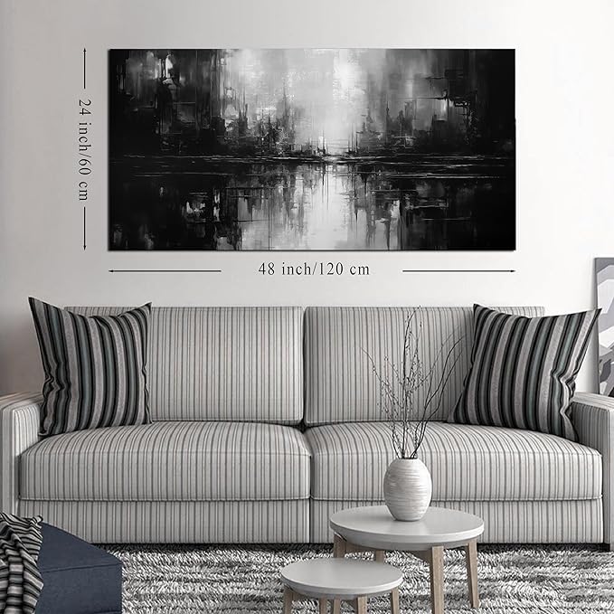 TYTAUPT Abstract Canvas Wall Art For Living Room Black and White Wall Art For Office Bedroom Wall Decor 24 x 48 Inch-Ruum Studio Home