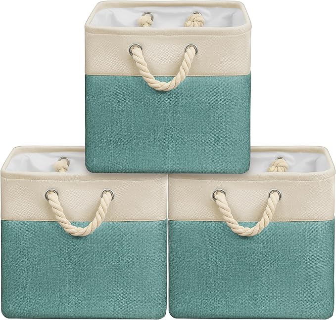 SIMPLE HOUSEWARE Fabric Storage Cubes, 13" x 13" Storage Bin, 3 Pack, Turquoise-Ruum Studio Home