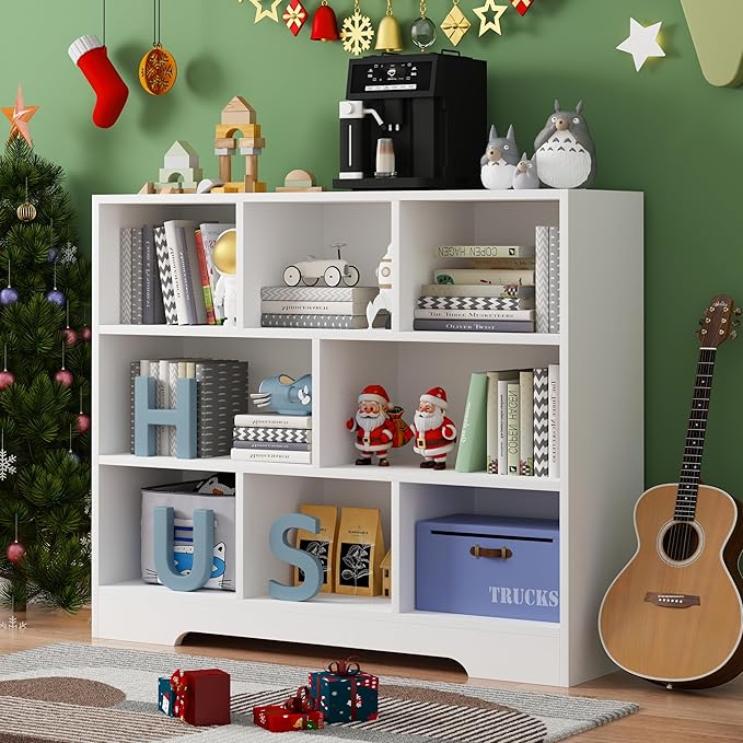 Book Shelf Set of 2, 8 Cubes Storage Organizer, 3-Tier Open Bookshelf Wooden Bookcase, Freestanding White Bookshelf Cube Shelf for Bedroom, Living Room-Ruum Studio Home