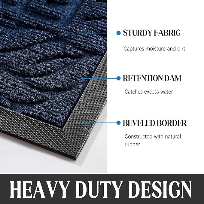 Yimobra Welcome Front Door Mat Outdoor, Heavy Duty Sturdy Non Slip Doormats, Rubber Backing, Low-Profile Entrance Rugs, Absorbent Resist Dirt, Easy Clean Patio Garage Floor Mats, 60X36 Inch, Blue-Ruum Studio Home