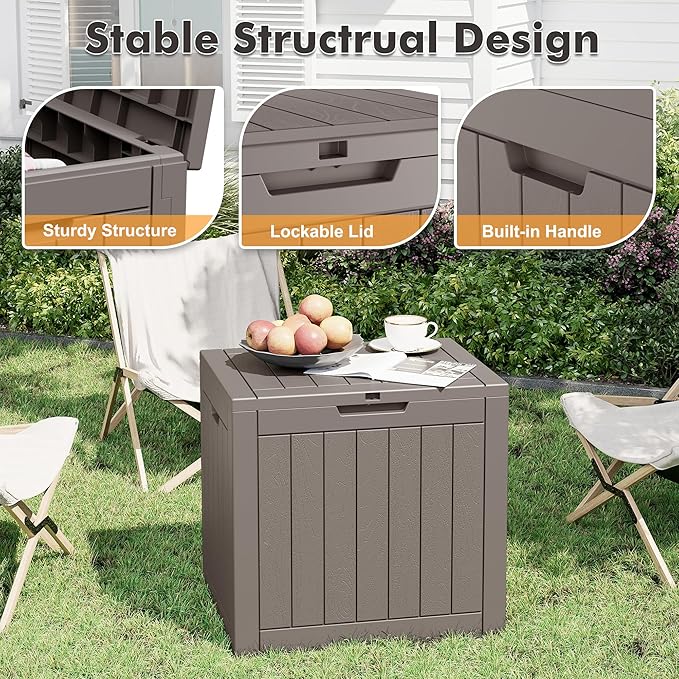 32 Gallon Deck Box Lockable Resin Indoor Outdoor Storage Box waterproof Outdoor Container for Patio Furniture, Pool Accessories, Cushions, Garden Tools, Sports Equipment-Ruum Studio Home