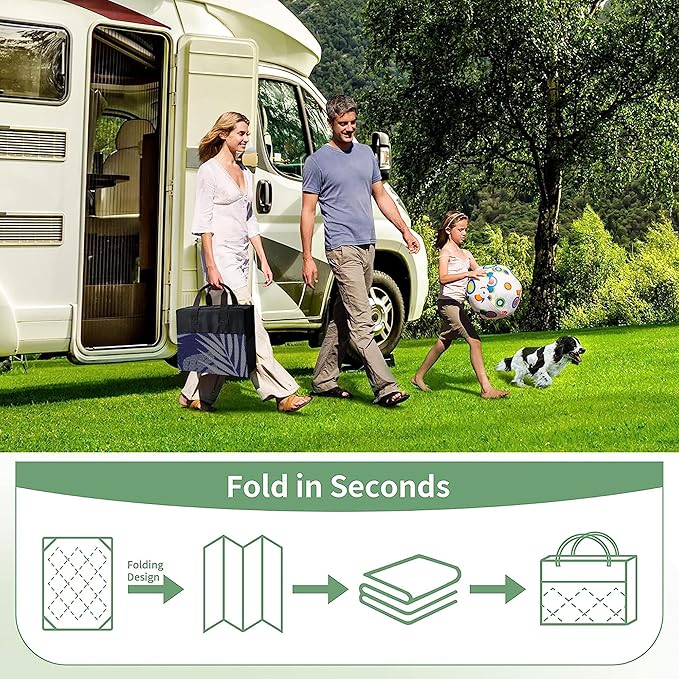 GENIMO Outdoor Rug 8' x 10' Waterproof for Patios Clearance, Reversible Outdoor Plastic Straw Camping Rug Carpet, Large Area Rugs Mats for RV, Camper, Deck, Balcony, Porch, Beach, Navy Blue&Grey-Ruum Studio Home