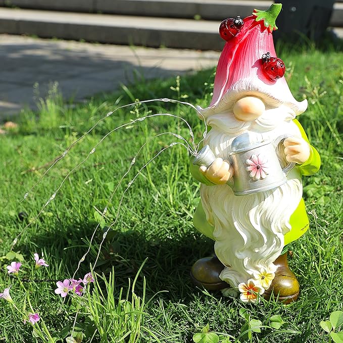 Joliyoou Solar Garden Statue Outdoor Decor, 10.2" H Resin Gnome with Watering Can & Solar Fairy Lights, Waterproof Standing Gnome Figurine for Lawn Yard Pathway Patio Front Door Decoration-Ruum Studio Home