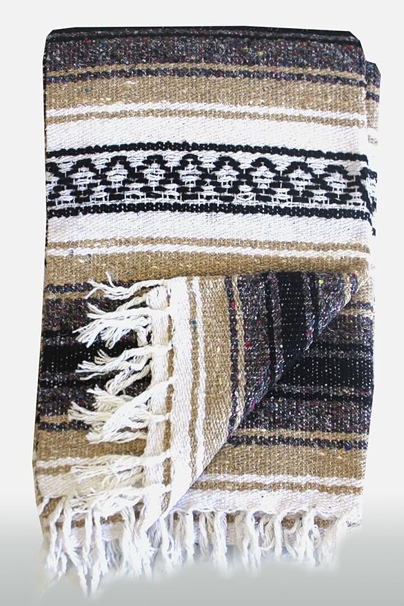 Del Mex Classic Mexican Blanket, Large Authentic Woven Falsa Throw (70"x50"), Artisan Southwest Décor for Beach, Yoga, Outdoors (Tan)-Ruum Studio Home