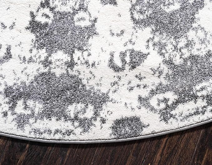 Unique Loom Rosso Collection Vintage, Geometric, Bohemian, Traditional, Distressed, Southwestern Area Rug, Round 4' 0" x 4' 0", Light Gray/Ivory-Ruum Studio Home