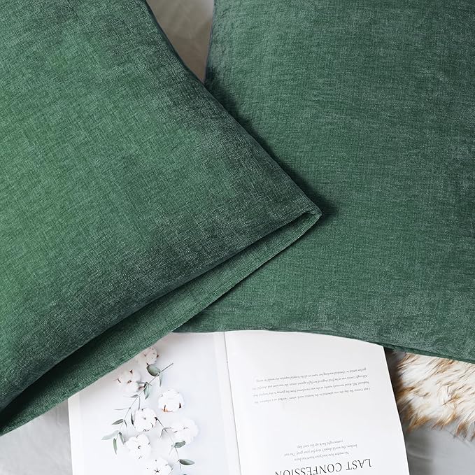CaliTime Throw Pillow Covers Decorative 20 X 26 Inches Pack of 2 Cozy Chenille Standard Pillow Shams Cases for Couch Sofa Bed Living Room Home Dark Green-Ruum Studio Home