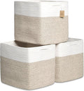 NaturalCozy 13x15x13 Kallax Storage Cubes Bins, 3 Pack | Cotton Rope Cube Storage Bin Woven Baskets for Organizing | Kallax Insert Storage Baskets for Shelves Organizer, Kids Toy, Closet Baby Nursery-Ruum Studio Home