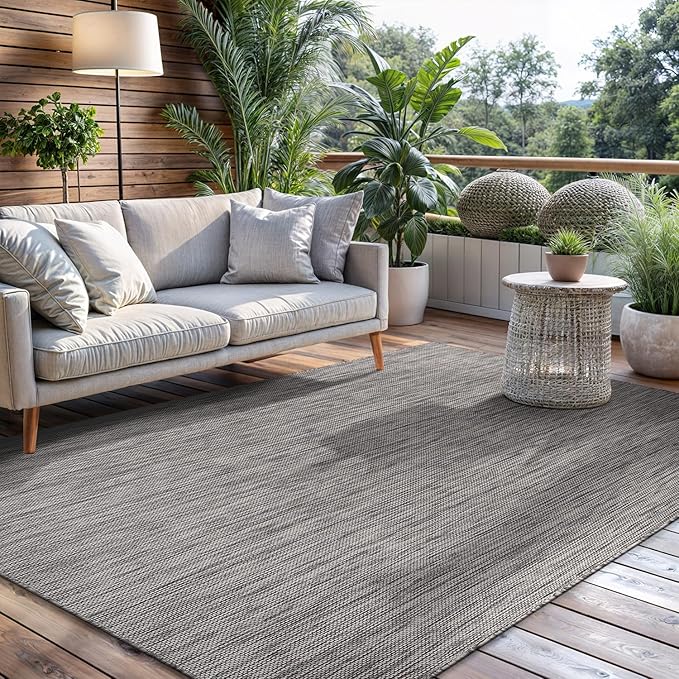 CAMILSON Outdoor Rug 5x7 Modern Area Rugs for Indoor and Outdoor Patios and Porches - Waterproof, Washable, Non-Shedding, Easy-to-Clean Outside Carpet (5 x 7, Solid - Silver Gray)-Ruum Studio Home