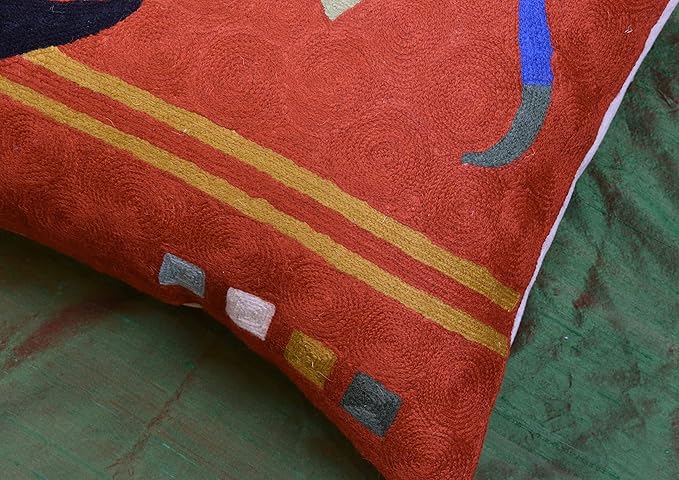 Kandinsky Modern Pillows Cover- Orange | Mid Century Chair Cushions | Abstract Throw Pillows | Contemporary Pillowcase | Modern Couch Pillows | Needlepoint Accent Cushion | Wool Size 18x18-Ruum Studio Home