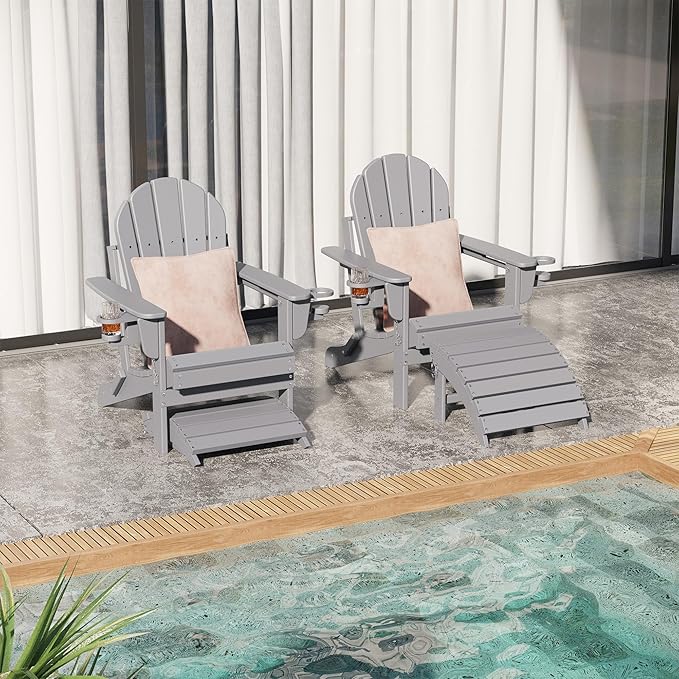 Sundale Outdoor Folding Plastic Adirondack Ottoman, All-Weather Adirondack Chair Footrest, Fade and Rust Resistant, Perfect for Outside Patio Garden Pool Yard Grey-Ruum Studio Home
