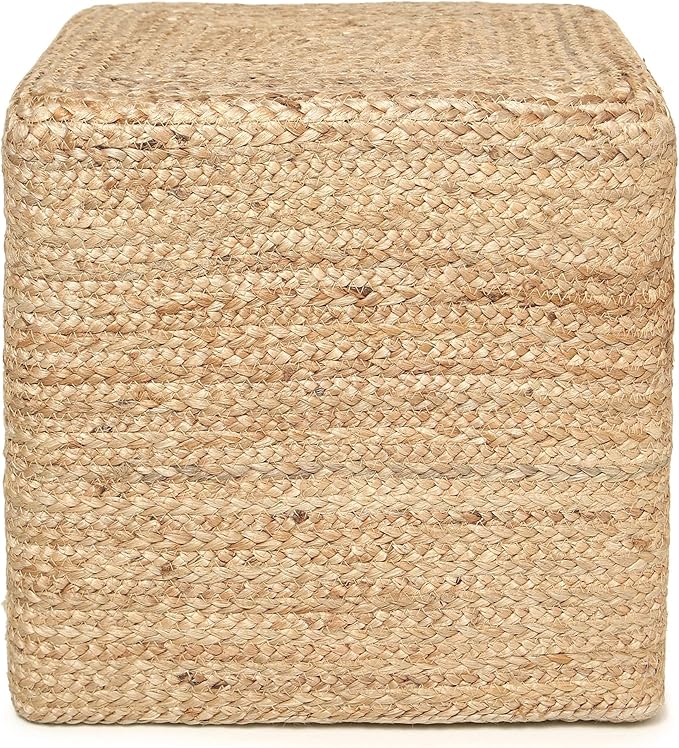 REDEARTH · Cube Pouf Foot Stool Ottoman - Jute Braided Pouffe Poof Accent Sitting Footrest for The Living Room, Bedroom, Nursery, Patio, Lounge & Other Rooms in The Home (14.5”x14.5”x16”; Natural)-Ruum Studio Home