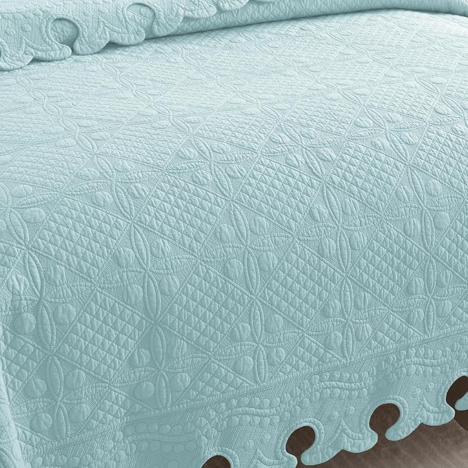 MarCielo 3-Piece 100% Cotton Oversized Bedspread Lightweight Quilt Coverlet Embroidery Farmhouse Bedding Set (TW Mint Green Blue, Oversized King (118"x106"))-Ruum Studio Home