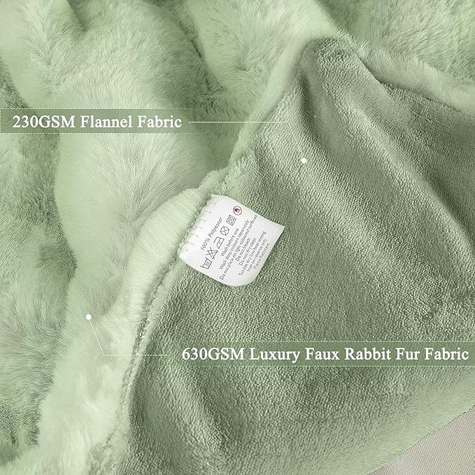 Sage Green Twin Fluffy Furry Blanket Comfy Blanket Cozy 60x80 Faux Fur for Living Room Bed Thick Ultra Soft Fuzzy Throw Home Gifts 860 GSM-Ruum Studio Home