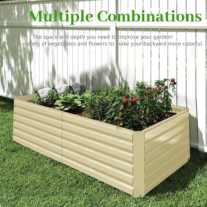 8x4x2 ft Outdoor Raised Garden Bed, Large Metal Planter Raised Beds, Planters for Outdoor Plants for Vegetables, Flowers, Herbs, Fruits, and Succulents.(2 Pcs,Yellow)-Ruum Studio Home