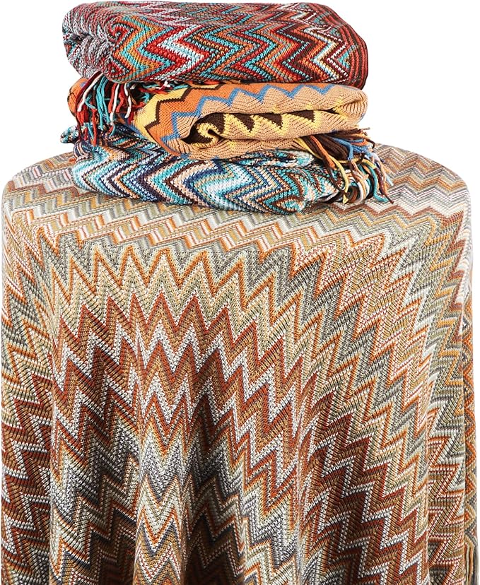 Boho Throw Blanket - Bohemian Fringe Tassels， for Bed Couch Soft ChairBlanket Double Sided (50"x70") (Khaki)-Ruum Studio Home