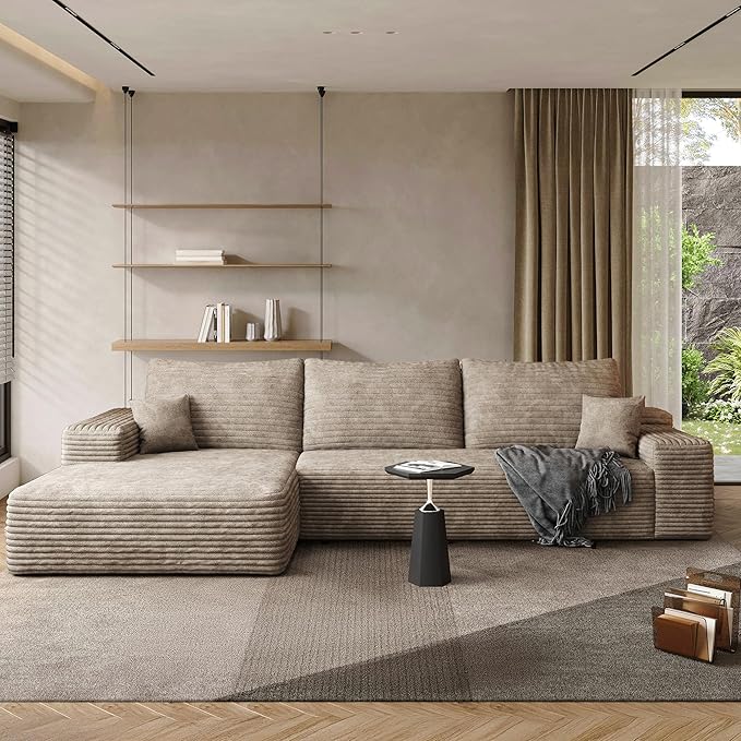 108" Sectional Couches for Living Room Modern Modular Sofa with L-Shape Couchs Upholstered Boneless Couch Deep Seat Sectional Couch with Chaise (Camel, Left Facing Chaise+2Seaters)-Ruum Studio Home