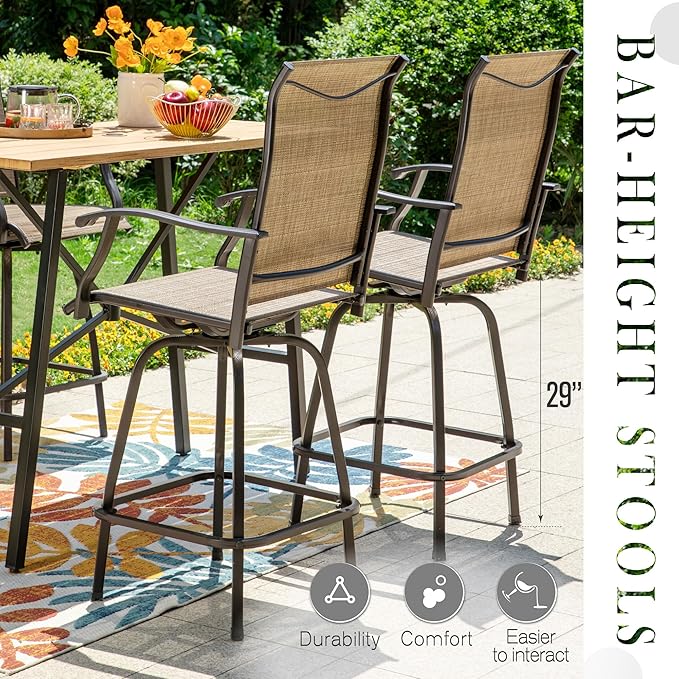 Sophia & William Outdoor Bar Set, Patio Bar Table and Chairs Set, Bar Height Patio Set - 4 x Swivel Bar Chairs(Brown), 1 x Rectangular Bar Table(Black)-Ruum Studio Home